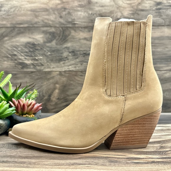 Steve Madden 8.5M Terezza Tan Nubuck Pull On Pointed Toe Western Ankle Bootie - Picture 6 of 12